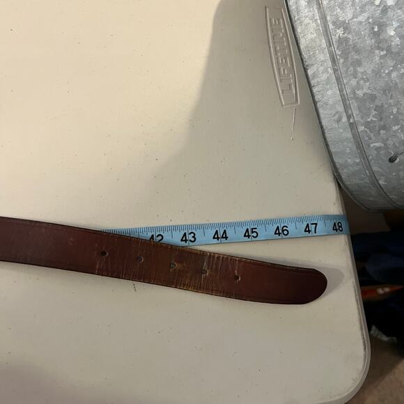 USA Made Brown Perfectly Worn in Leather Silver Square Buckle Belt Size Large - Picture 8 of 12